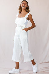 Serenade Ruffle Strap Pinafore Jumpsuit White