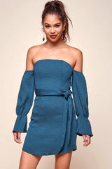 Veronica Off the Shoulder Bell Sleeve Dress Teal