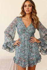 Perri Bell Sleeve Twist Knot Bust Dress Paisley Print Midnight Blue