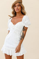 Hayden Puff Sleeve Eyelet Embroidery Dress White