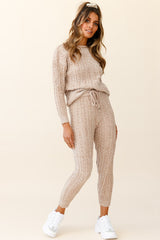 Kansas Cable Knit Fitted Pants Brown