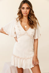 Halo V-Neckline Frill Detail Dress Nude