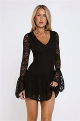 Gilded Lace Nights Long Sleeve Mini Dress Black