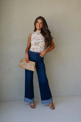 Cuffed Palazzo Jeans-Dark Wash