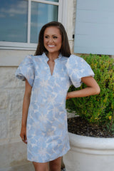 Ellie Ruffle Puff Sleeve Mini Dress-Sky