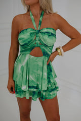 Trinity Tie Front Romper-Green