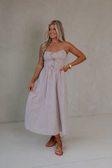 Sweet Escape Picnic Bow Dress-Taupe/White