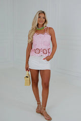 Embroidered Peplum Top-Pink