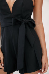Wembley Spaghetti Strap Pleated Romper Black