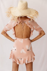 Lilo Surplice Neckline Cut-Out Back Dress Botanic Print Nude