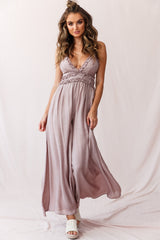 Laney Wide Leg Ruffle Detail Jumpsuit Mocha