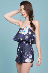Fiesta Floral Ruffle Party Romper Navy