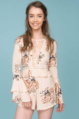 Dorothy Floral Print Romper Beige