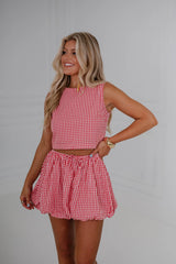 Gingham Bubble Skirt Set-Red