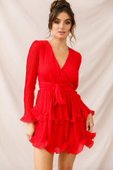 Greta Tiered Ruffle Chiffon Dress Red
