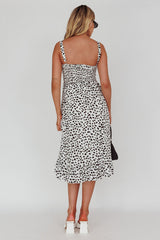 Honey Shirred Frill Midi Dress White/Black