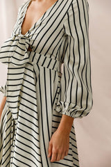 Essex Striped Bust Tie Midi Dress Beige