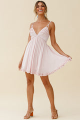 Dote On Me Frill Trim Strappy Back Babydoll Dress Baby Pink