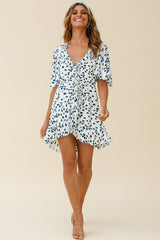 Keziah Angel Sleeve Ruffle Trim Dress Spotty Print White