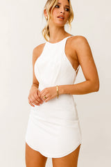 Exodus Low Back Curved Hem Dress White