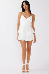 It's Complicated Crossover Bodice Flounce Romper White