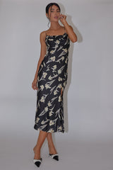 Well Versed Pleated Bust Front Split Dress Orchid Black