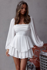 Well Versed Long Sleeve Flounce Romper White