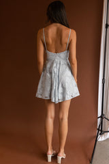 Marbella Floral Embroidered Mesh Scoop Neck Mini Dress Steel Blue