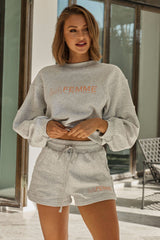La Femme Drawstring Side Pockets Font Shorts Grey Marle
