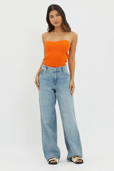 Flora Strapless Knit Top Orange