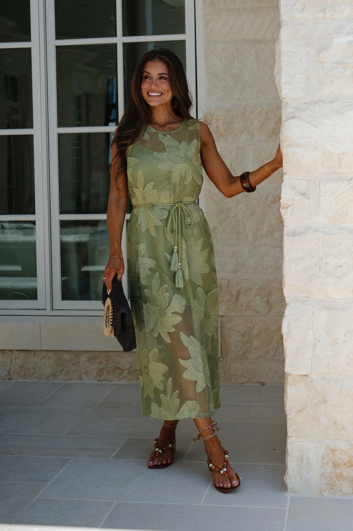 Mia Lace Midi Dress-Green