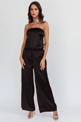 Panama Beach Wide Leg Satin Pants Black