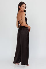 Panama Beach Wide Leg Satin Pants Black