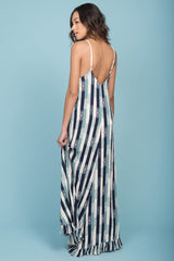 Tristan Striped Crochet Detail Maxi Dress Navy & Beige
