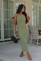 Sun Kissed Knit Halter Dress-Green