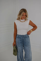 Side Ruched Mock Neck Top-Off White