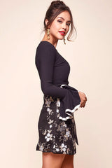 Joyce Bell Sleeved High Neck Top Black