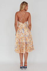 Laney Low Back Cami Strap Midi Dress Floral Orange