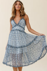 Laney Low Back Cami Strap Midi Dress Floral Print Ink