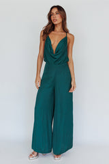Jaclyn Wide-Leg Cowl Neck Jumpsuit Forest Green
