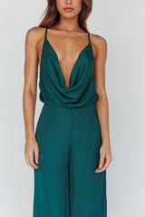 Jaclyn Wide-Leg Cowl Neck Jumpsuit Forest Green