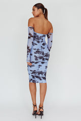Cece Off-Shoulder Midi Dress Floral Blue