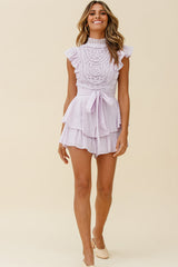 Nellie Lace Bust High Neck Romper Lilac