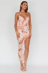 Lake Como Fitted Bodice Side Split Dress Floral Pink