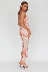 Lake Como Fitted Bodice Side Split Dress Floral Pink