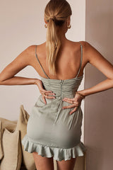 Magic Moment Ruched Drawstring Mini Dress Pistachio