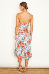 Malibu Gathered Bust Cami Strap Midi Dress Floral Orange