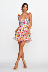 Moonlit Moment Ruffle Trim Lace-Up Back Dress Floral Red