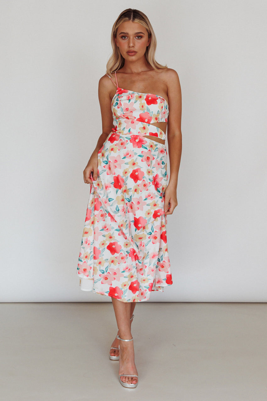 Halia One-Shoulder A-Line Midi Dress Floral Pink