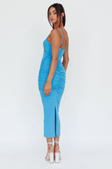 Tavia Cut-Out Ruched Midi Dress Blue